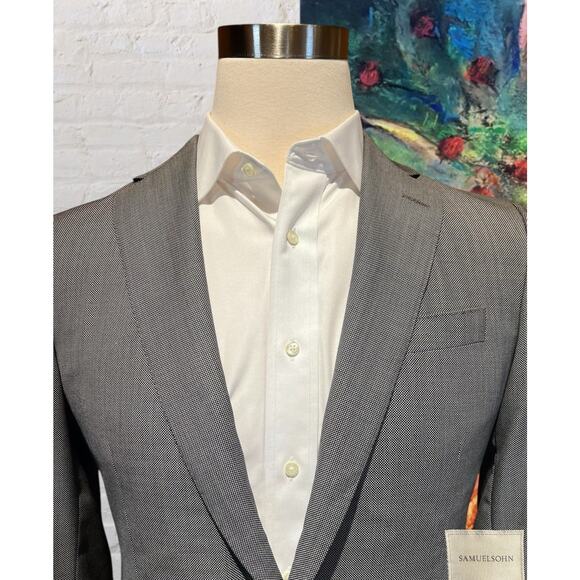 Samuelsohn 40R Black and Gray Birdseye Casual Designer Blazer Sport Jacket - Picture 4 of 16
